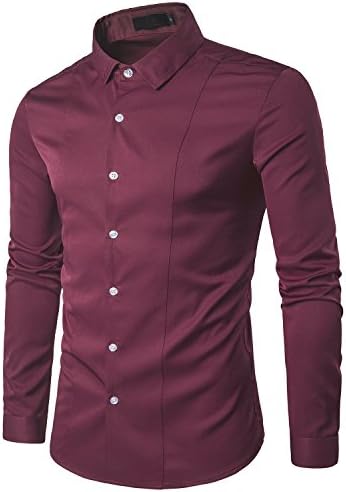 Men's Formal Shirts Long Sleeve Slim Fit Solid Casual Button Down Shirts Elastic Dress Shirt