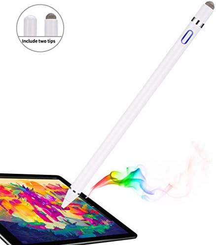 Stylus Pen for Apple iPad - Capacitive Rechargeable Styli with 1.5mm Ultra Fine Tips Active Electronic Pencil for Apple iPad/iPhone/iPad Pro/Samsung Tablet with Replaceable Cap (17cm, White)