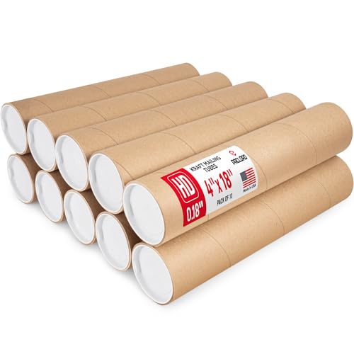 Paclord 4" x 18" Heavy-Duty Reinforced Cardboard Mailing Tube, Pack of 10 Tubes…