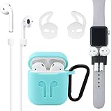 Airpods Case, [Airpods Accessories Set][Airpods Ear Hook][Airpods Watch Band Holder][Airpods Keychain][Airpods Strap][Silicone Cover] Best Kit [XCITING] for Apple AirPods Charging (Mint Green Kit)