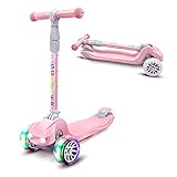 XJD Kick Scooter for Kids 3 Wheel Scooter for Girls Boys Toddler Scooter 4 Adjustable Height Lean to Steer with PU LED Light Up Wheels for Children from 3 to 12 Years Old
