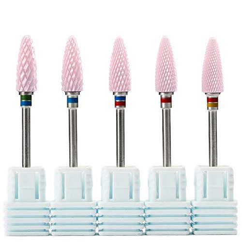 Zesion Manicure-Nail Art Ceramic Pink Sanding Head, Cuticle Clean Drill Bits Set, Electric Nail Polisher Tool -Pink