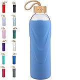 Origin Best BPA-Free Borosilicate Glass Water Bottle with Protective Silicone Sleeve and Bamboo Lid - Dishwasher Safe (Baby Blue, 32 oz)