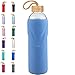ORIGIN Best BPA-Free Glass Water Bottle with Protective Silicone Sleeve and Bamboo Lid - Dishwasher Safe (Baby Blue, 32 oz)
