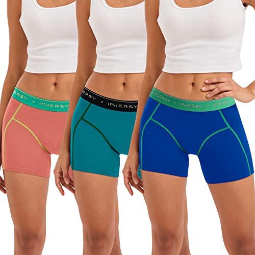 419NuwoFGvL Innersy Boxershorts Damen Baumwolle Unterhosen Mit Bein Anti Chafing Hose Unter Kleid 3Er Pack (38-40, Blau/Royalblau/Orange)