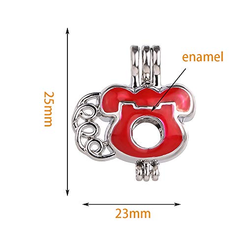 8pcs Enamel Diamond-Set Pearl Cage Jewelry Making Supplies Rhodium Plated Bead Cage Pendant - Add Your Own Pearls, Stones, Rock to Cage,Add Perfume Essential Oils to Cage (Telephone)