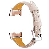 Oitom Slim Leather Bands Compatible Fitbit Charge 3 /Charge 3 SE Band Women Men Small Large,Slim Fashion Design Premium Leather Replacement Band Wrist Accessories Straps(Apricot)