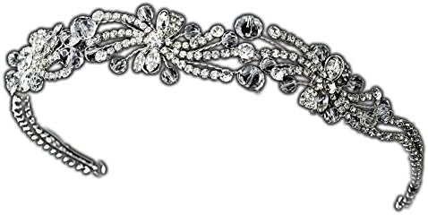 Mila Floral Rhodium Plated Flower Rhinestone Spray Bridal Headband Tiara