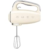 SMEG HMF01 9-Speed Retro Hand Mixer &ndash; 220W Motor, Smooth Start, Turbo Function, LED Timer Display, Stainless Steel Whisks, Beaters &amp; Dough Hooks, Premium Die-Cast Aluminum Body