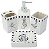 LUEUR-Decorative-Ceramic-Bathroom-Countertop-Accessories-Set-Includes-Refillable-Soap-Lotion-Dispenser-Divided-Toothbrush-Stand-Tumbler-Rinsing-CupSoap-Dish-4pcs-Accessories-Set-Seahorse-Printed LUEUR Decorative Ceramic Bathroom Countertop Accessories Set - Includes Refillable Soap Lotion Dispenser, Divided…