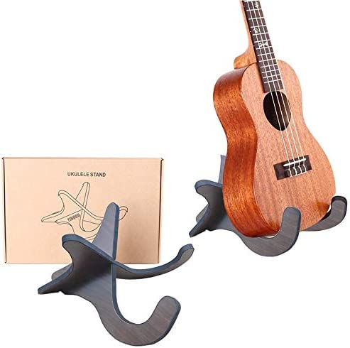 Detachable Wooden Ukelele Stand, Holder Musical Instrument Stand Concert Portable Non-Slip Violin Wood Stand for Small Guitar, Violin, Banjo (Dark Brown)
