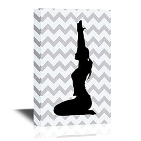 Silhouette of Woman Practicing Yoga on Chevron Background