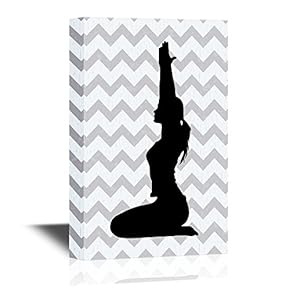 Canvas Wall Art - Silhouette of Woman Practicing Yoga on Chevron Background - Gallery Wrap Modern Home Art | Ready to Hang - 12x18 inches