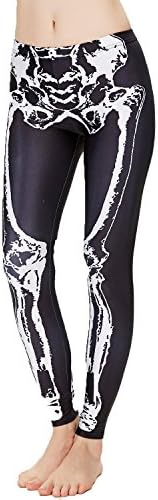 Sexyinlife Womens Skeleton Skull Pattern Fashion Digital Print Stretchy High Waist Leggings,Skeleton Black,Large