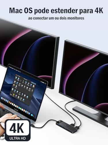 Lemorele Dock Station USB-C 10 em 1 com Suporte para 3 Monitores (2x HDMI 4K + VGA), 3 Portas USB 3.0, PD 100W, Áudio, Leitor SD/TF - Compatível com macOS & Windows