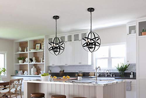 Lika 4-Light Plug in Chandeliers 15.7" Farmhouse Rustic Industrial Pendant Hanging Lights with Metal Shade Black Chandelier for Dining Room, Kitchen, Foyer