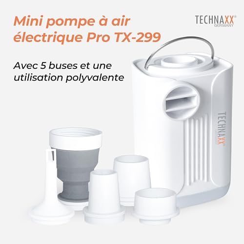 Mini Battery Air Pump Pro TX-299 - Pompe à air électrique rechargeable 3600 mAh avec banque d'alimentation, lumière LED, 5 buses, chargement USB -Pompe à air portable sans fil pour gonflables