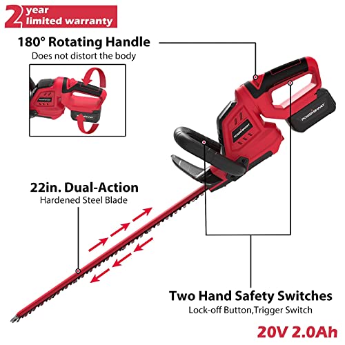 PowerSmart Hedge Trimmer Cordless, 20V Max Battery Operated Hedge