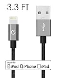 [Apple MFi Certified] Volts© 3ft Black Nylon Braided Lightning to USB Cable Charger w/ Aluminum Case on 8 pin Connector. Tangle Free Premium Accessories Made for iPhone, iPad, iPod. (3.3ft / 1 meter Space Gray)