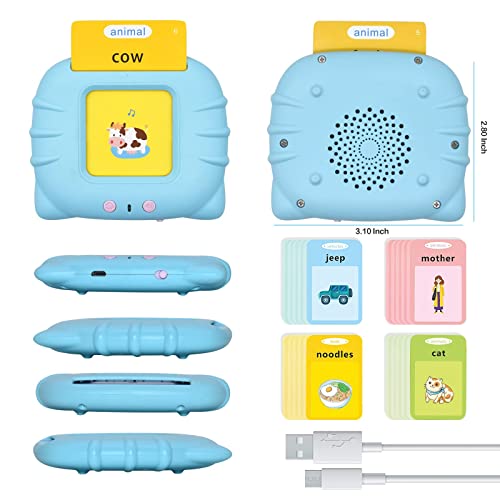 Talking Flash Cards Learning Toys for 2 3 4 5 Year Old Kids Toddler Flash Cards, Educational Toddlers Toys Reading Machine with 224 Words, Preschool Montessori Toys and Birthday Gift for Kids (Blue)