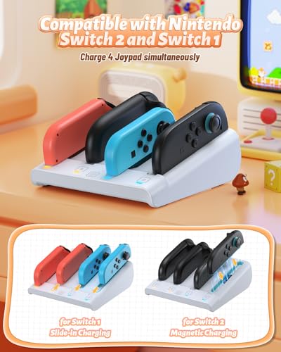 RGB Caricatore per Switch 2/Switch 1, FASTSNAIL Dock di ricarica compatibile con Switch 2 per Joycon 2, Controller accessorio per Switch 2/Switch 1