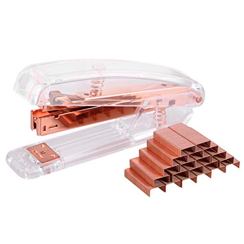 Alsisk Office Stapler,Transparent Spring Powered Desktop Stapler with 1000 Pieces Staples - Rose Gold - Thumbnail 7