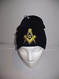 Mason Masonic Navy Blue with Gold Symbol Winter Knit Beanie Skull Cap Military Veteran Skully