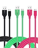 OKRAY 3 Pack 1.8M 6ft Hi Speed Durable PVC Micro USB 2.0 Charging sync Data Cable Cord for Android, Samsung Galaxy S7 S6 edge S4 S3, Note 5 4, HTC, LG, NOKIA , Blackberry, Nexus (Black Green Hot Pink)