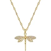 Dtja Crystal Dragonfly Pendant Necklace for Women Gold Plated Fashion Crystal Filigree Insect Animal Link Chain Adjustable Anniversary Birthday Holiday Jewelry 18 inch