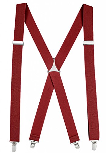 Suspenders for Women Elastic X-back Adjustable Straight Clip on -Red (Regular 46
