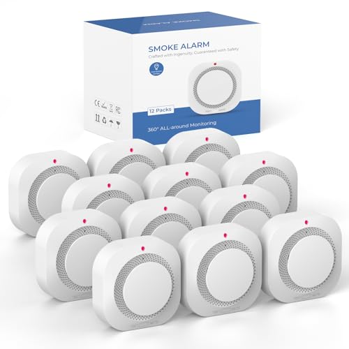WARROXIDE Smoke Detectors Fire Alarm, Photoelectric Smoke Alarm for Home,Test/Mute Button Low Battery Warming,12 PCS
