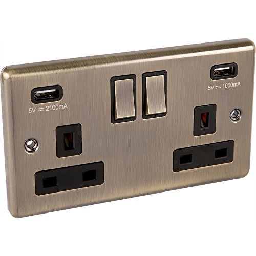 Antique Brass 2Gang USB 3.1A Plug Socket (Windsor) W65AB