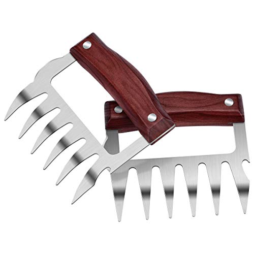 Jalan Meat Claws Pulled Pork Shredder BBQ Grill Tools Bear Paws With Wooden Handle And Ultra-Sharp Blades For Barbecue Meat Handling, Lifting, Shredding, Carving, Food Grade 304 Stainless Steel - Set