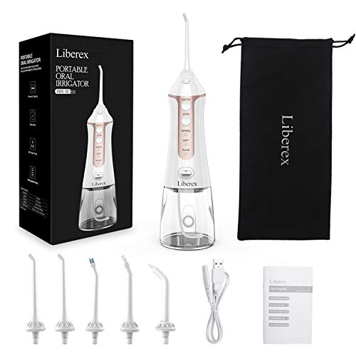 Liberex Cordless Water Flosser - Portable Oral Irrigator with 5 Jet Nozzles, IPX7 Waterproof 300ml Reservoir, 3 Modes Dental Care Teeth Jet for Teeth Braces,USB Rechargeable - Thumbnail 6