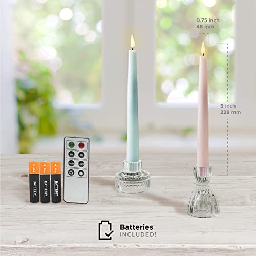 Flameless Taper Candles, Pastel Colored 6 Pack, Assorted Color, 9 Inch Candlesticks with