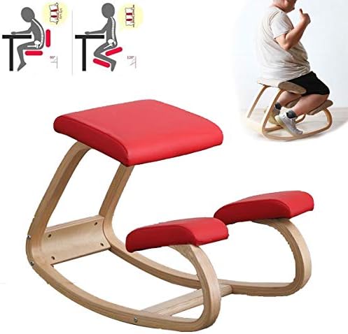 人間工学に基づいたひざまずく椅子 子供の正しい座位姿勢学習ひざまずく椅子 オフィス130センチ以上のオフィスと家の上に90キロ以内の背中の硬い木製の椅子 白 赤 赤 Masqueboutique Com