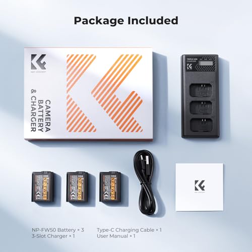 K&F CONCEPT 3-Pack NP-FW50 Battery and Upgraded 3-Slot ZV-E10 Battery Charger Compatible with Sony Alpha A6400 A6000 A6300 A6500 A5000 A5100 A7 A7II A7R A7RII A7S A7SII RX10 II III IV Cameras