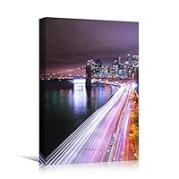 Canvas Wall Art Road Lights Cityscape Colorful Modern Multicolor Neon Photography Places - 12x18 inches