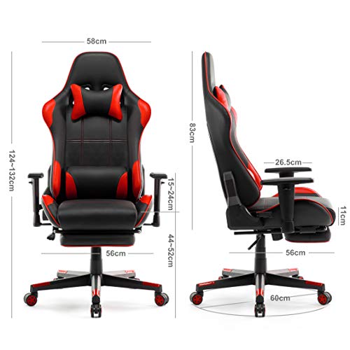 IntimaTe-WM-Heart-Sedia-Gaming-Sedia-da-Ufficio-ergonomica-Sedia-per-Computer-Sedia-da-Gioco-Sedia-da-a-Corsa-Sedia-Girevole-con-poggiapiedi-Rosso