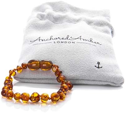 Premium Natural Baltic Amber Anklet/Bracelet - Anchored Amber. (12cm, 14cm, 16cm, 18cm) (Cognac, Honey, Dark Cognac, Lemon, Multi)