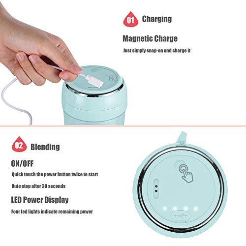 Portable Blender for shakes and smoothies with Vacuum Lid, Mini USB Rechargeable Portable Juicer Blender, Cordless Handheld Small Mini Single Serve Blender (blue)