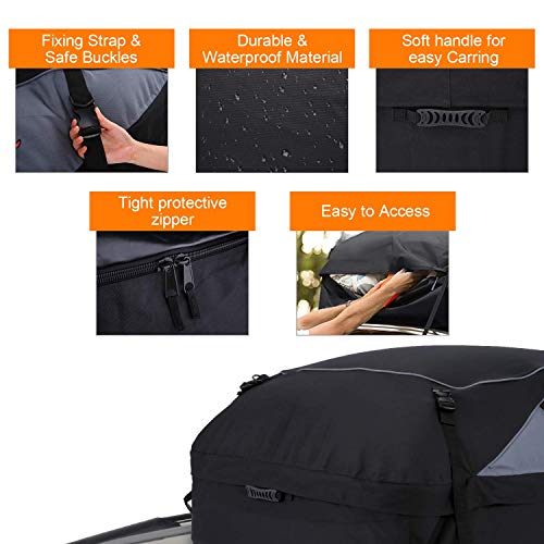 adakiit Car Roof Bag Cargo Carrier, 15 Cubic Feet Waterproof Rooftop