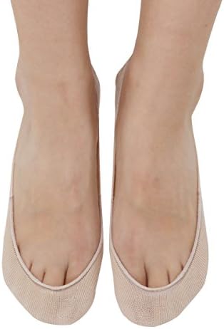 TETIBA Women’s Premium Cotton Ultra Low Cut No Show Liner Socks with Double Non slip Silicone Patches 4 pairs (shoe 8-10, 2Beige+2Grey)