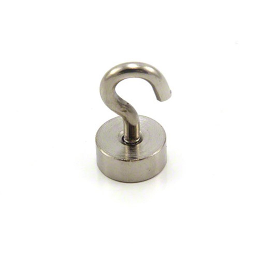 FIRST4MAGNETS 19mm Dia Neodymium Clamping Magnet with M5 Hook for Hanging, Holding or Displaying Items - 17kg Pull - Pack of 4