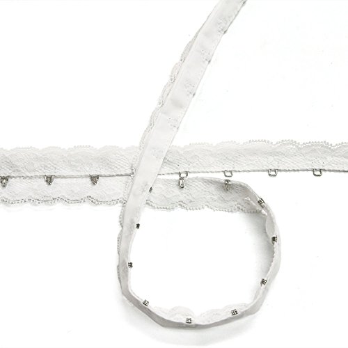 Delicate Lace-Covered Hook & Eye Tape, White with Silver, Made in Italy