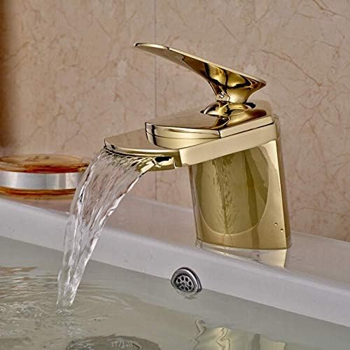 Kitchen Sink Taps Bathroom Sink Taps Brass Golden Basin Faucet Single Handle Waterfall Vanity Sink Mixer Taps Deck Mounted