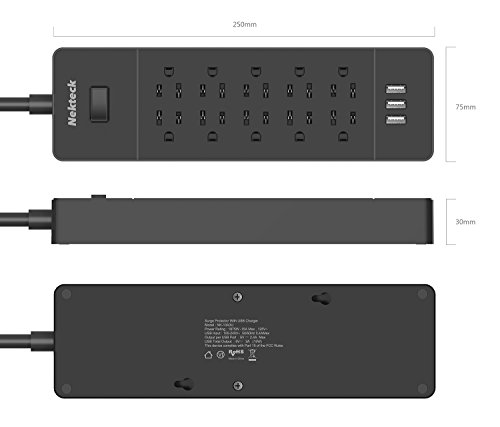 image for Nekteck Power Strip/Surge Protector Flat Wall Plug with 10 AC Outlets,