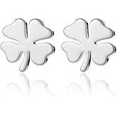 Minimalist Four Leaf Clover Stainless Steel Tiny Stud Earrings for Women Teen Girls Cartilage Pierced Studs Earring Lovely Good Lucky Jewelry Gifts Birthday