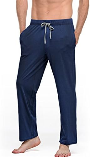 XIANGYANG Mens Cotton Sleep Bottoms String Loose Pijamas Pants Breathable Lounge Pants Navy L
