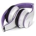 Sentey Flow LS-4223 Foldable Headphone with Detachable 3.5mm Audio Cable and in-line Microphone, White/Purple